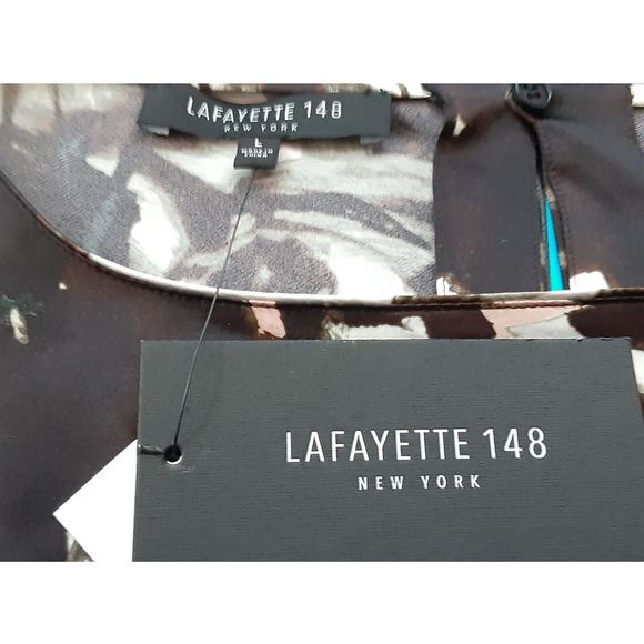 50% OFF) NWT Lafayette 148 New York Silk Blouse Black Multi Shirt MSRP $450 - Picture 8 of 9